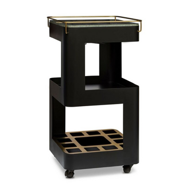 3 Tier Marble Top Contemporary Bar Cart Black Gold Front