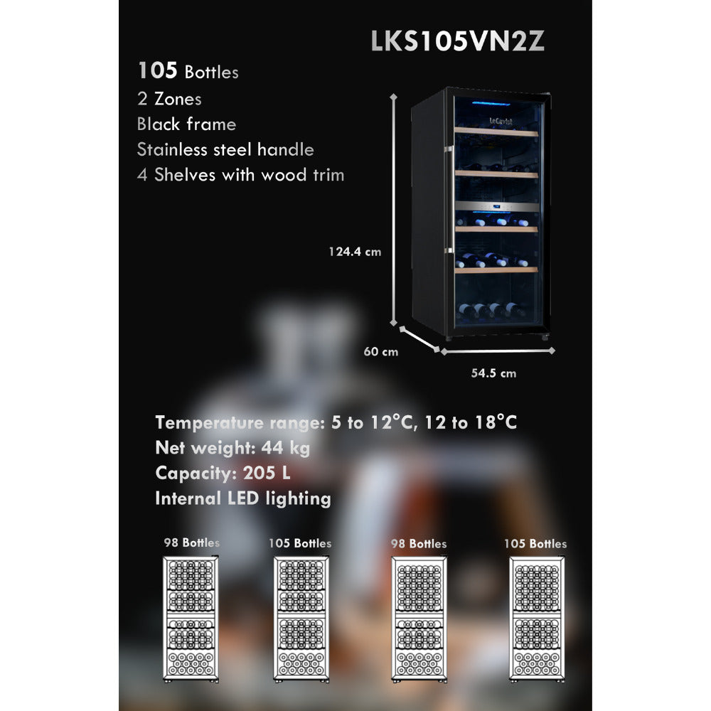 Lecavist 105 Bottle Wine Fridge Dual Zone Black LKS105VN2Z Specification