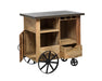 Lirash Industrial Iron and Wood Bar Cart Open Cupboards